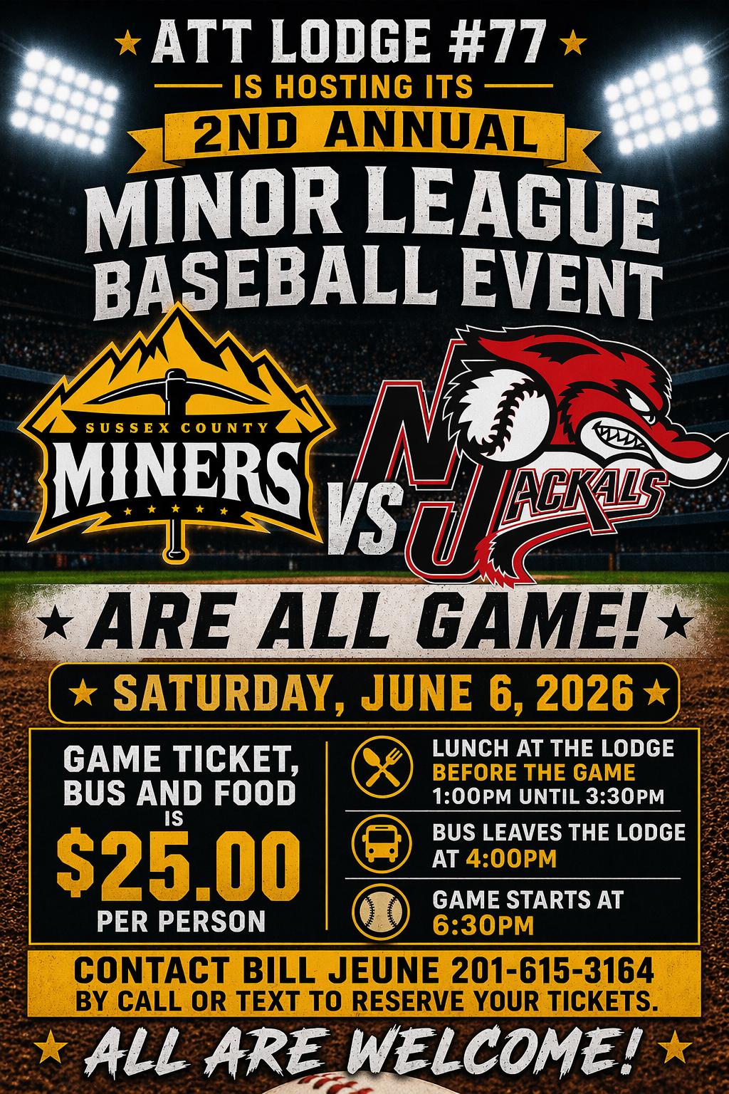 ATT Lodge No. 77 Minor League Baseball event flyer